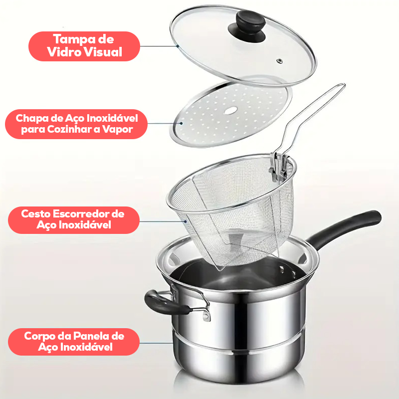 [Leve 2 Pague 1] Mega Panela ChefLar de Inox 5 em 1 Multifunções - À Prova de Explosões + BRINDE: Kit Utensílios