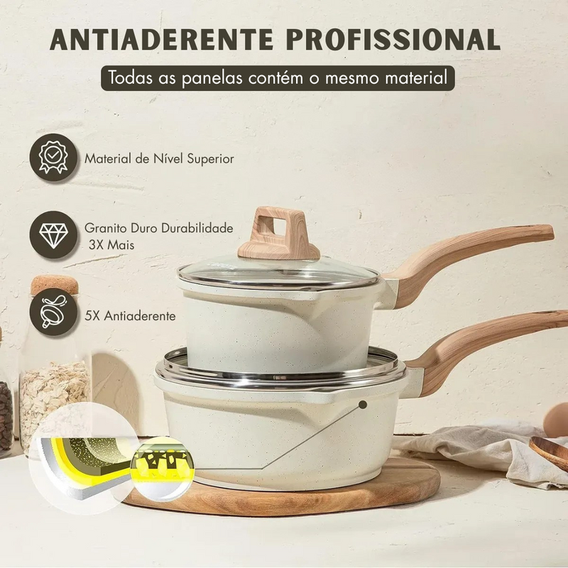 [Conjunto Aravita] 4 Panelas Antiaderente com Revestimento de Granito + BRINDE: 2 Organizadores Duplos