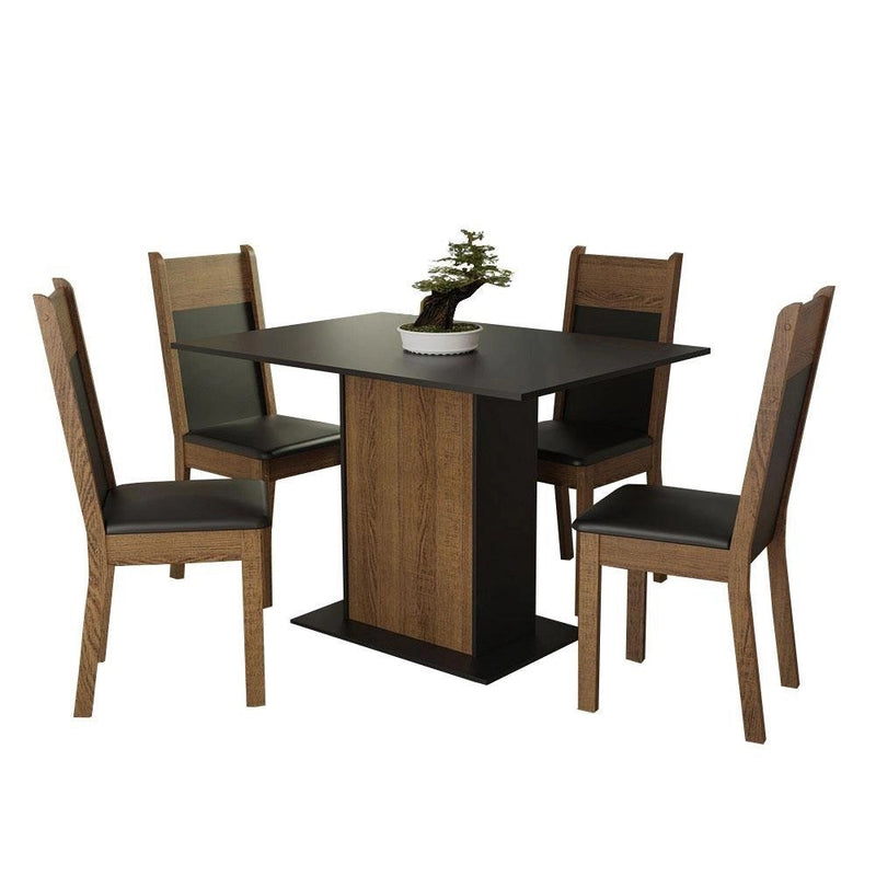 Conjunto Sala de Jantar Mesa Tampo de Madeira com 4 Cadeiras – RusticPreto