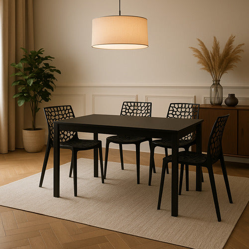Conjunto Mesa Jantar Moderna 120x90 Industrial + 4 Cadeiras