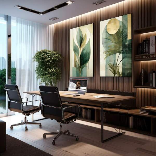 Quadro Decorativo Duo Leaves - Elegância Verde para sua Decoração Moderna